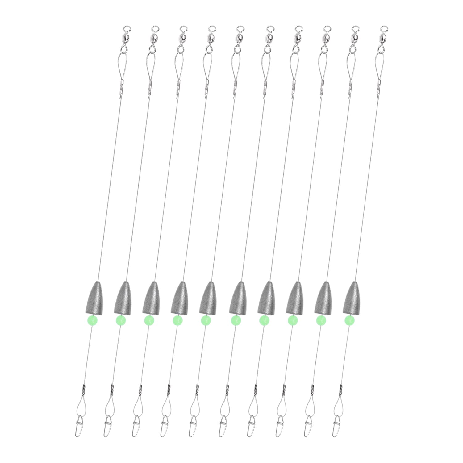 ZASIE Carolina Rigs for Fishing - Steel Fishing Leaders with Weights, Pre-Rigged with 1/2 oz Weight, 10 Pcs