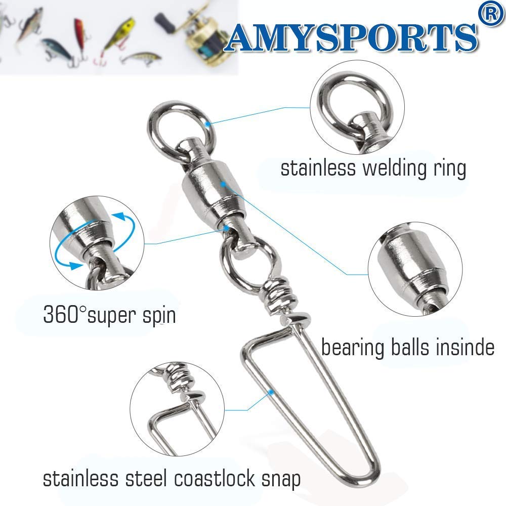 AMYSPORTS High Strength Ball Bearing Swivels - Saltwater & Freshwater Corrosion Resistance Barrel Swivels 25pcs, 18lbs