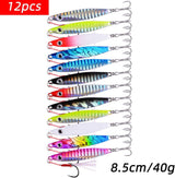 Aorace 12pcs 40g 8.5cm Metal Jigs Saltwater Fishing Lures Jigging Spoon Lures Kit for Long Casting Surf Fishing Slow Vertical Casting Artificial Lead Jigs Assortment for Bass Sea Trout