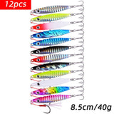 Aorace 12pcs 40g 8.5cm Metal Jigs Saltwater Fishing Lures Jigging Spoon Lures Kit for Long Casting Surf Fishing Slow Vertical Casting Artificial Lead Jigs Assortment for Bass Sea Trout