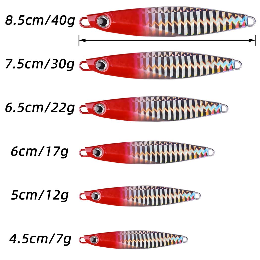 Aorace 12pcs 40g 8.5cm Metal Jigs Saltwater Fishing Lures Jigging Spoon Lures Kit for Long Casting Surf Fishing Slow Vertical Casting Artificial Lead Jigs Assortment for Bass Sea Trout