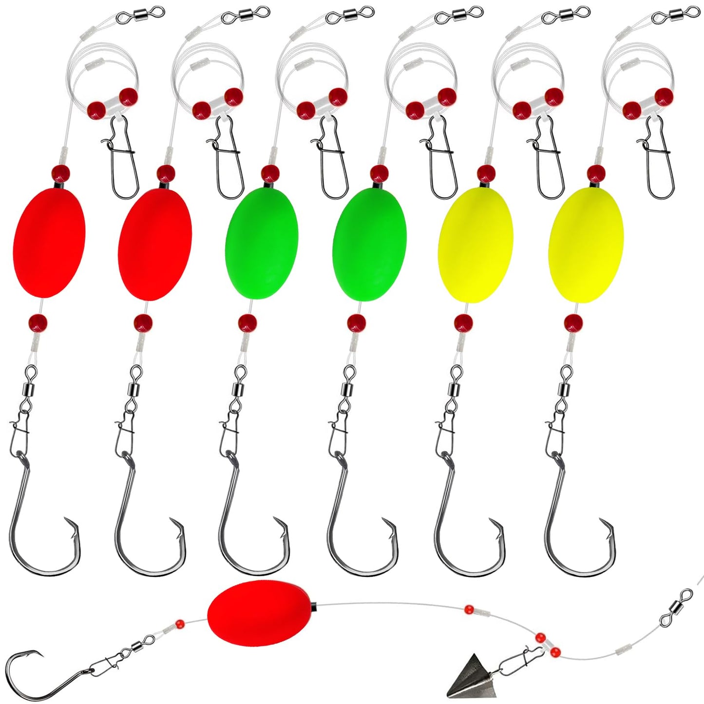 6 Pack Pompano Rigs for Surf Fishing, Fish Finder Rig with Float 20.5" Fishing Rigs Saltwater 90LB Surf Tackle for Flounder Perch Catfish Shark Bluefish Stripers 5/0 8/0 (8/0 Circle Hook)