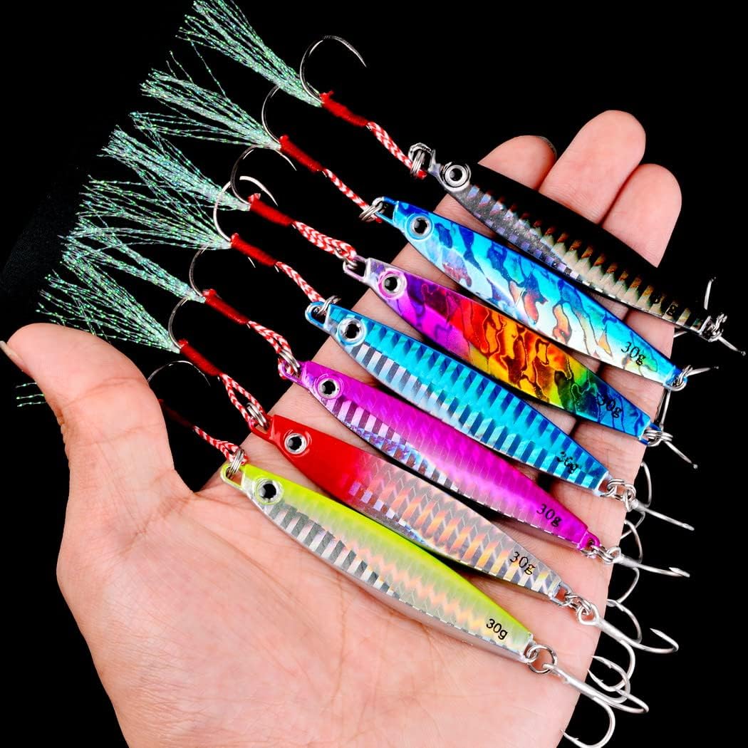 Aorace 12pcs 40g 8.5cm Metal Jigs Saltwater Fishing Lures Jigging Spoon Lures Kit for Long Casting Surf Fishing Slow Vertical Casting Artificial Lead Jigs Assortment for Bass Sea Trout