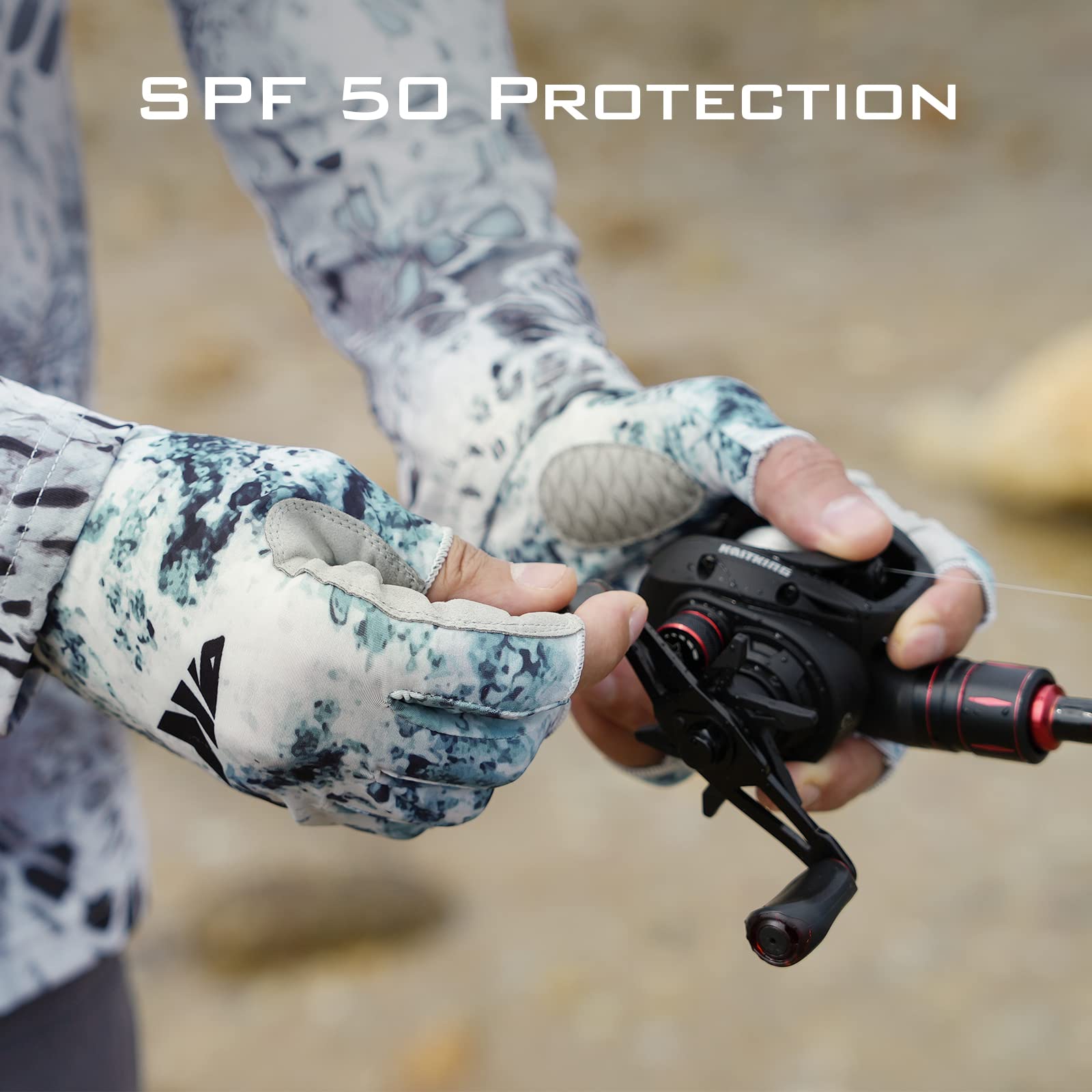 KastKing La Sal Fishing Gloves UPF50+ Sun Gloves UV Protection Fingerless Gloves Men Women for Outdoor, Kayaking, Rowing, Paddling, Canoeing, Hunting