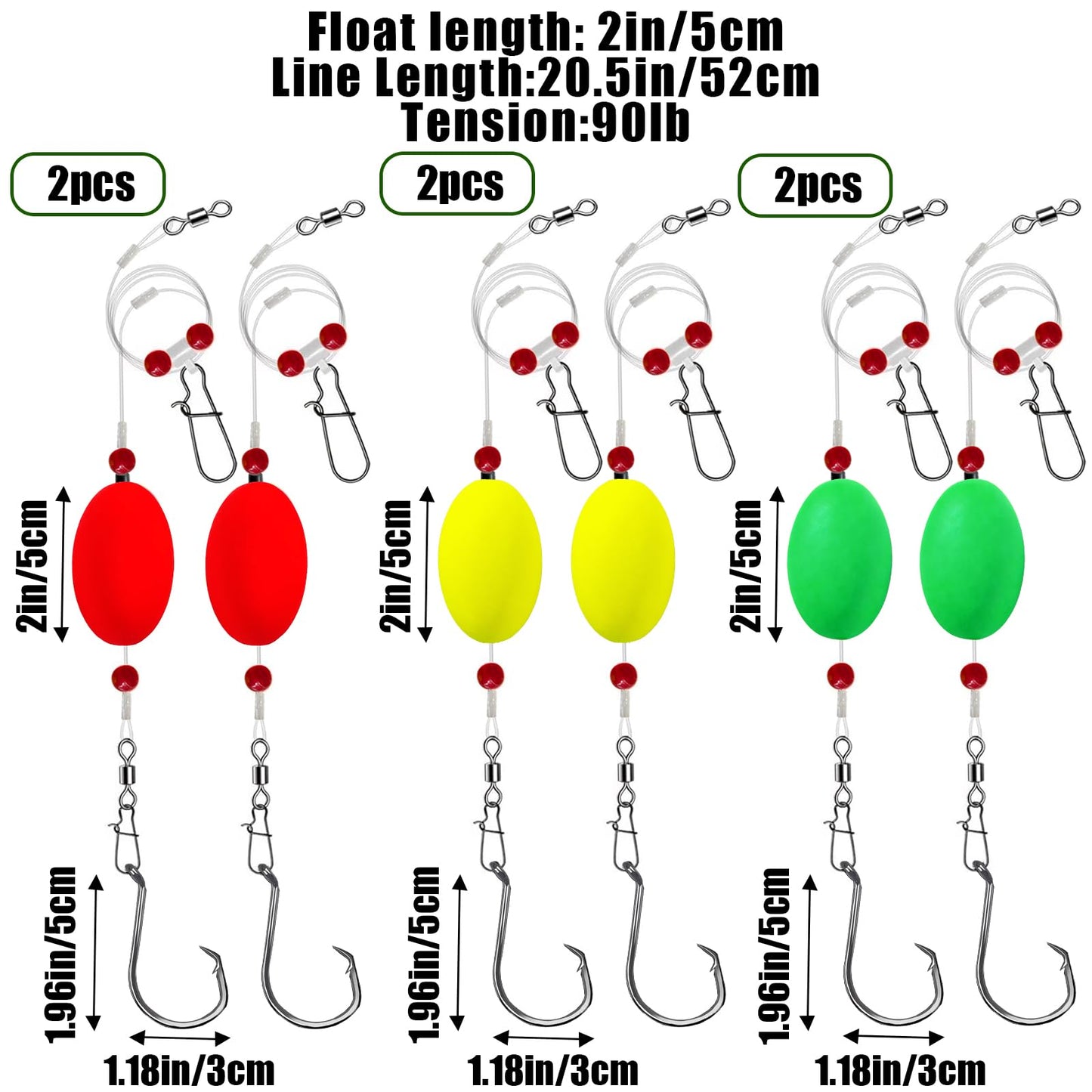 6 Pack Pompano Rigs for Surf Fishing, Fish Finder Rig with Float 20.5" Fishing Rigs Saltwater 90LB Surf Tackle for Flounder Perch Catfish Shark Bluefish Stripers 5/0 8/0 (8/0 Circle Hook)