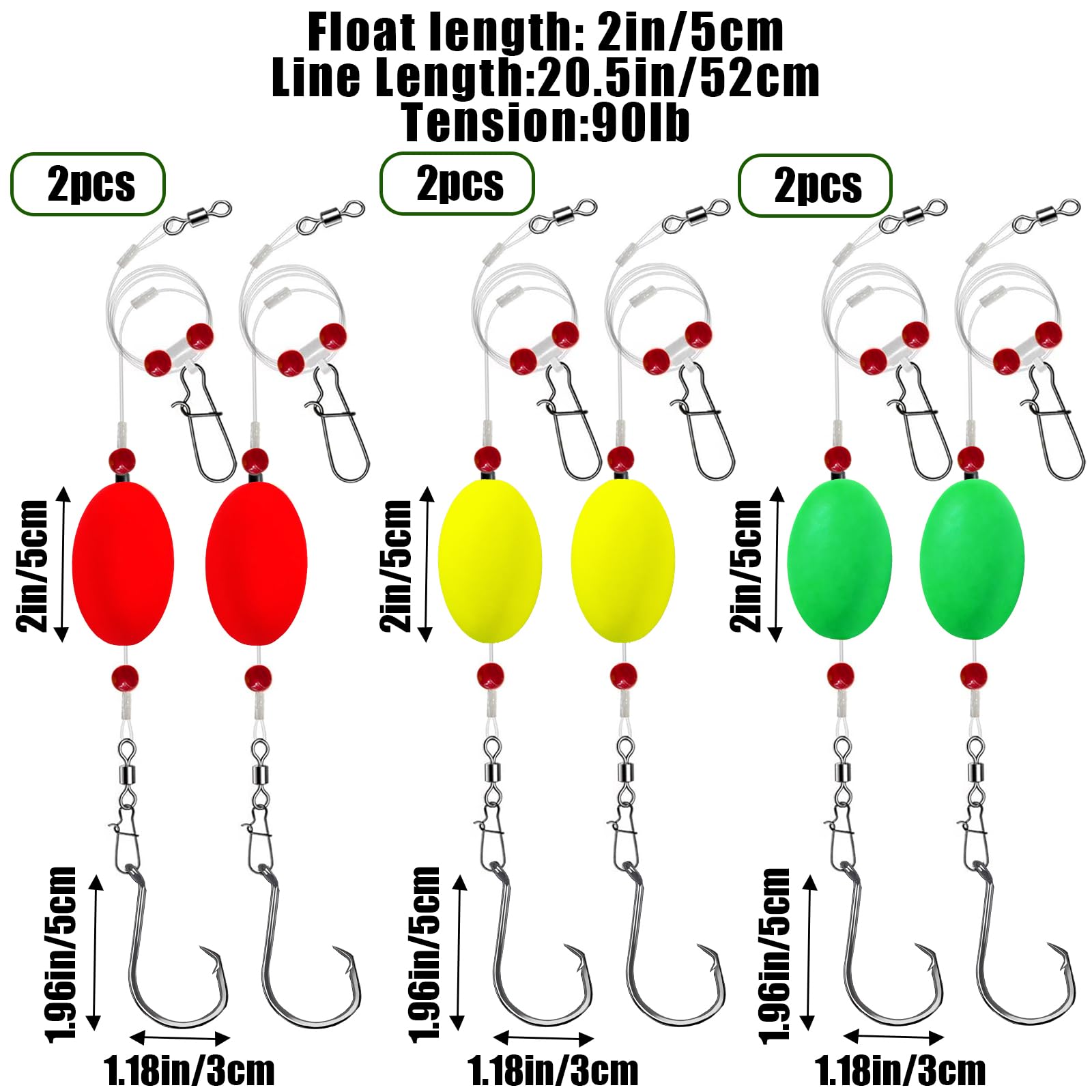 6 Pack Pompano Rigs for Surf Fishing, Fish Finder Rig with Float 20.5" Fishing Rigs Saltwater 90LB Surf Tackle for Flounder Perch Catfish Shark Bluefish Stripers 5/0 8/0 (8/0 Circle Hook)