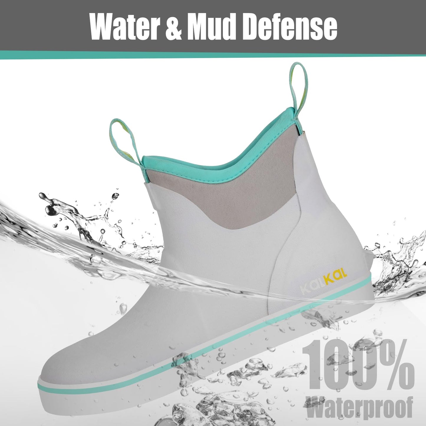 Kalkal Women's Deck Boots, Waterproof Ankle Rain Boots Fishing Boots with High Traction, Women's Rubber Boots For Gardening Fishing Boating Camping(Grey,Size8)