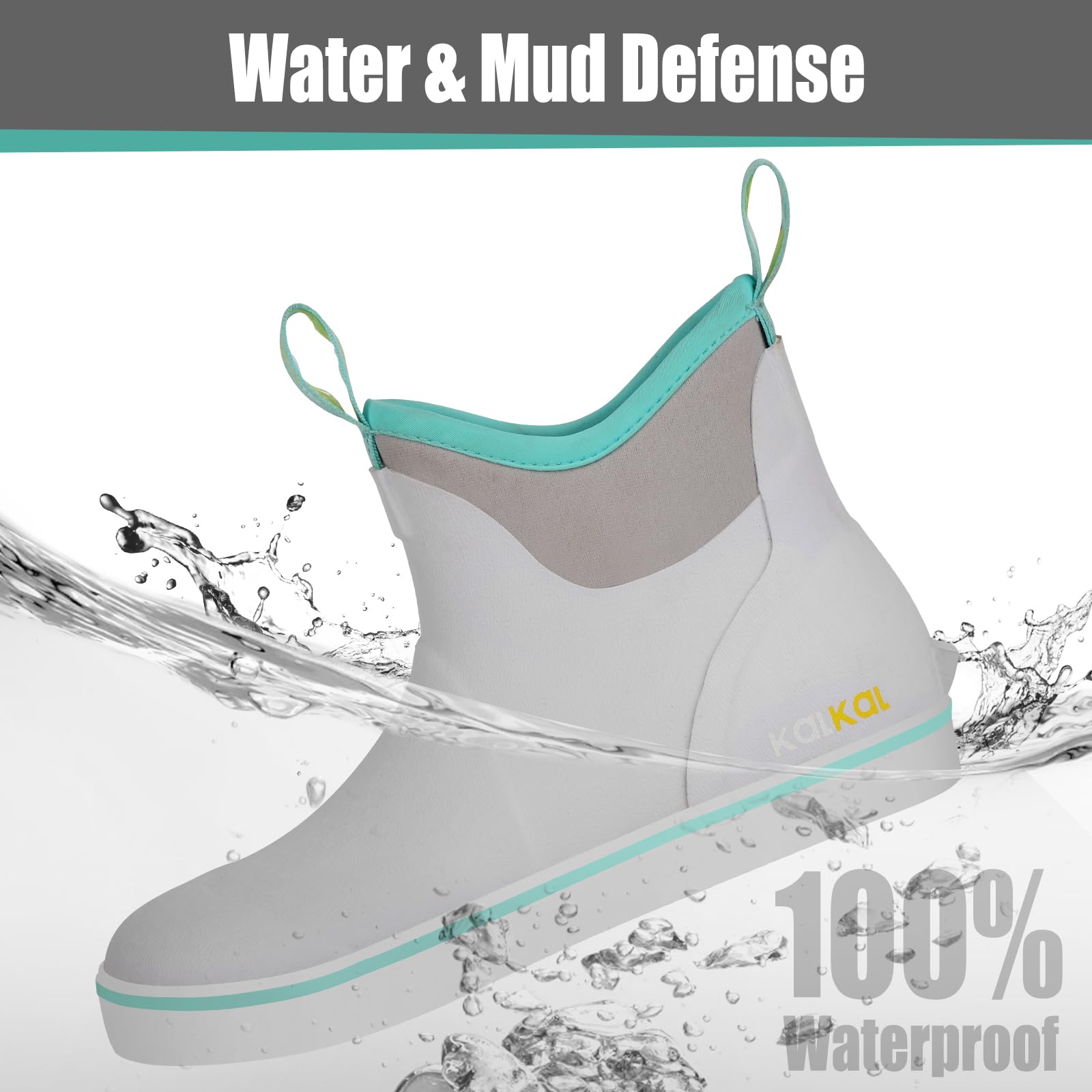 Kalkal Women's Deck Boots, Waterproof Ankle Rain Boots Fishing Boots with High Traction, Women's Rubber Boots For Gardening Fishing Boating Camping(Grey,Size8)