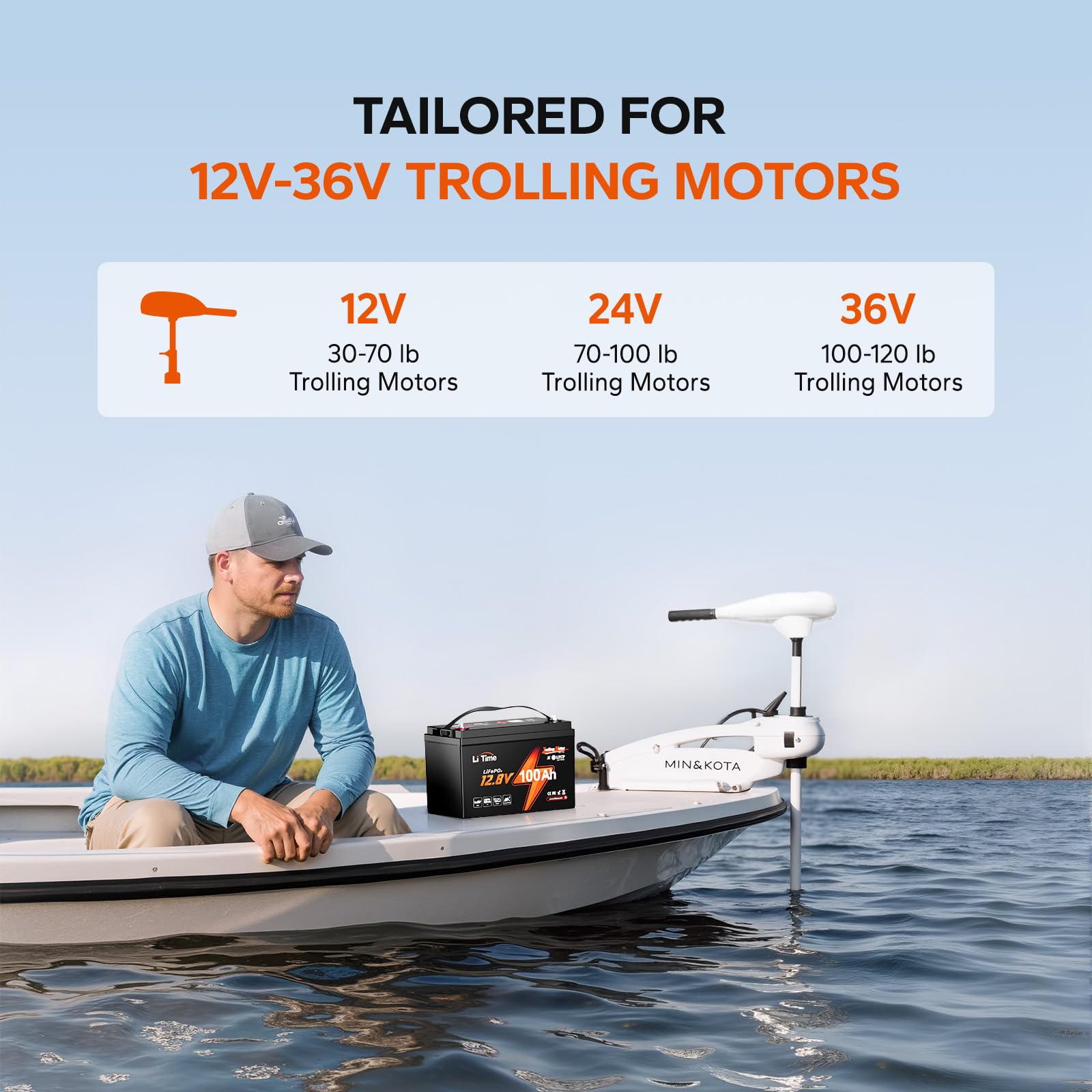Litime 12V 100Ah Trolling Motor LiFePO4 Battery (Group 31), 12 Volt Lithium Battery with Low Temp Protection, Up to 15000 Deep Cycles, Built-in 100A BMS for Marine, Boat, RVs & Yacht