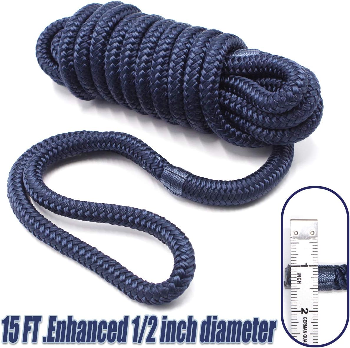 INNOCEDEAR 4 Pack 1/2” X 15’ Dock Lines|Marine-Grade Double-Braided Nylon Dock Line with 12” Eyelet.Hi-Performance Boat Rope Mooring Rope Dock Line Navy Blue
