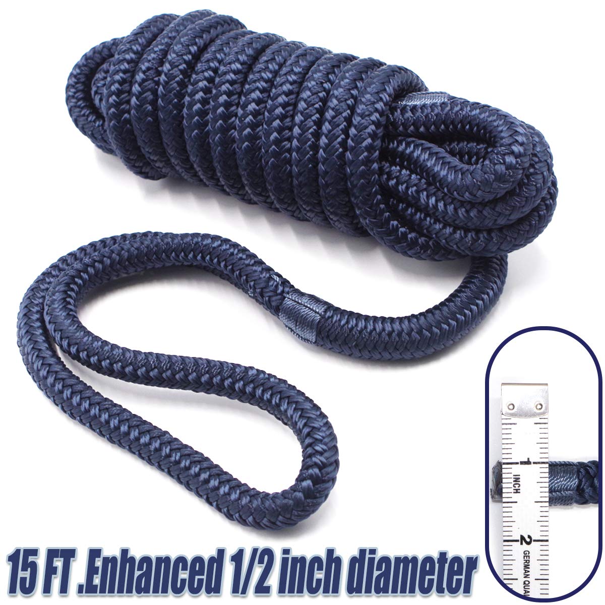 INNOCEDEAR 4 Pack 1/2” X 15’ Dock Lines|Marine-Grade Double-Braided Nylon Dock Line with 12” Eyelet.Hi-Performance Boat Rope Mooring Rope Dock Line Navy Blue