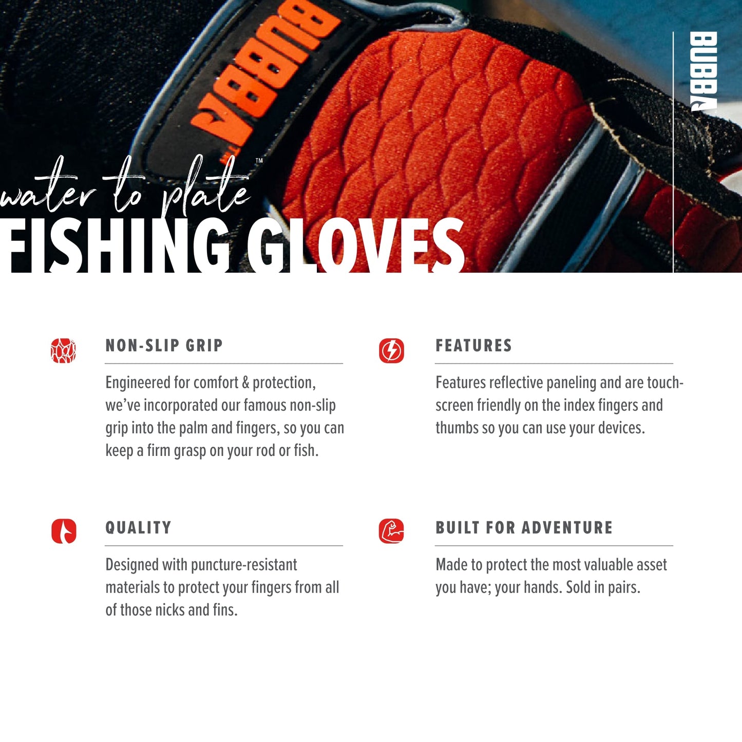 BUBBA Ultimate Fishing Gloves with Cut Resistant Construction, Cloth Thumb and Touch Screen Usability for Fishing, Angling, Boating and Outdoors, Large