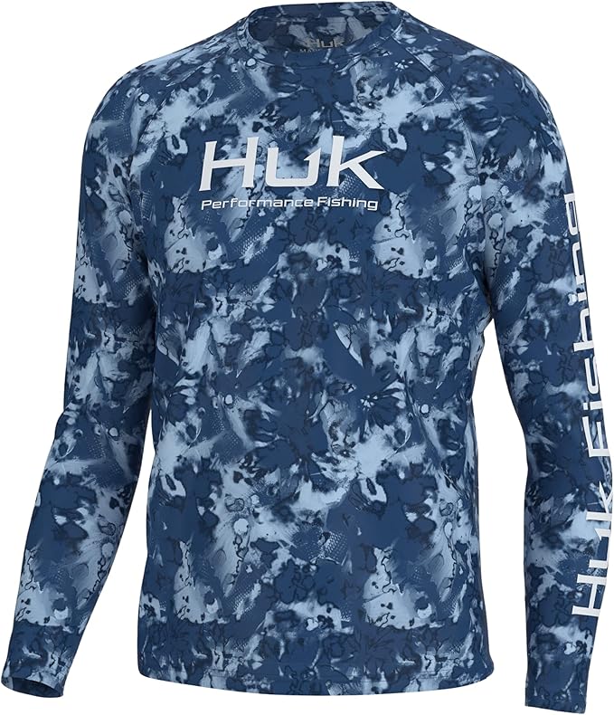 HUK Mens Pursuit Crew Long Sleeve Shirt, Sun Protecting Fishing Shirt