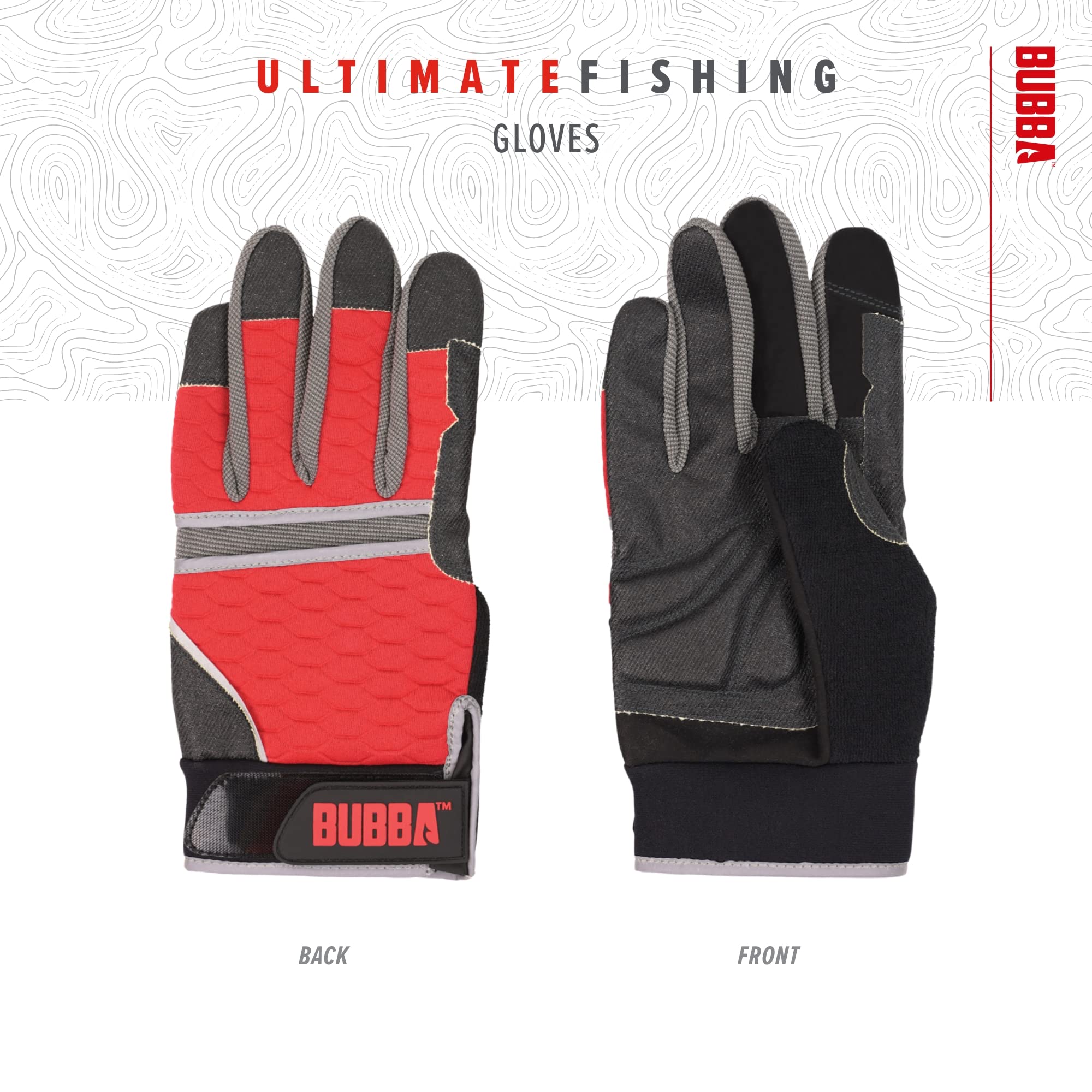 BUBBA Ultimate Fishing Gloves with Cut Resistant Construction, Cloth Thumb and Touch Screen Usability for Fishing, Angling, Boating and Outdoors, Large