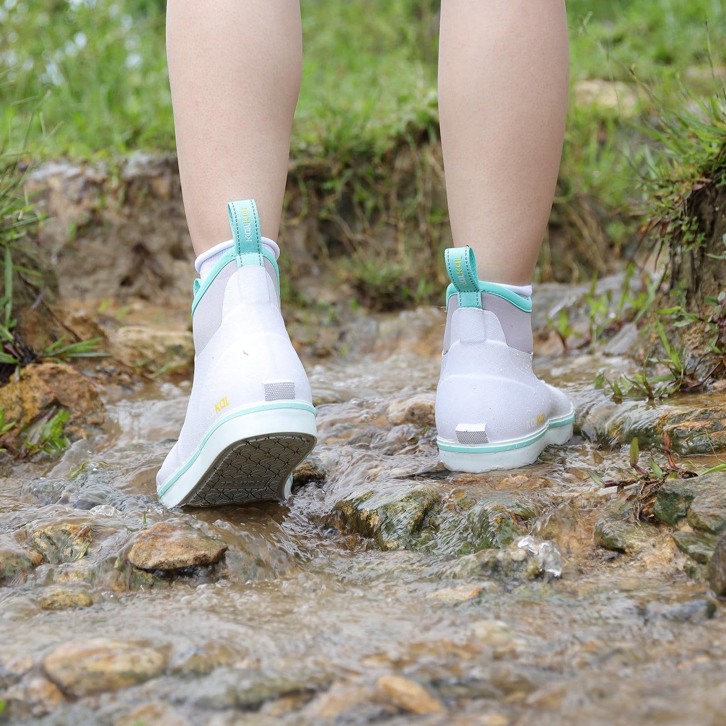 Kalkal Women's Deck Boots, Waterproof Ankle Rain Boots Fishing Boots with High Traction, Women's Rubber Boots For Gardening Fishing Boating Camping(Grey,Size8)