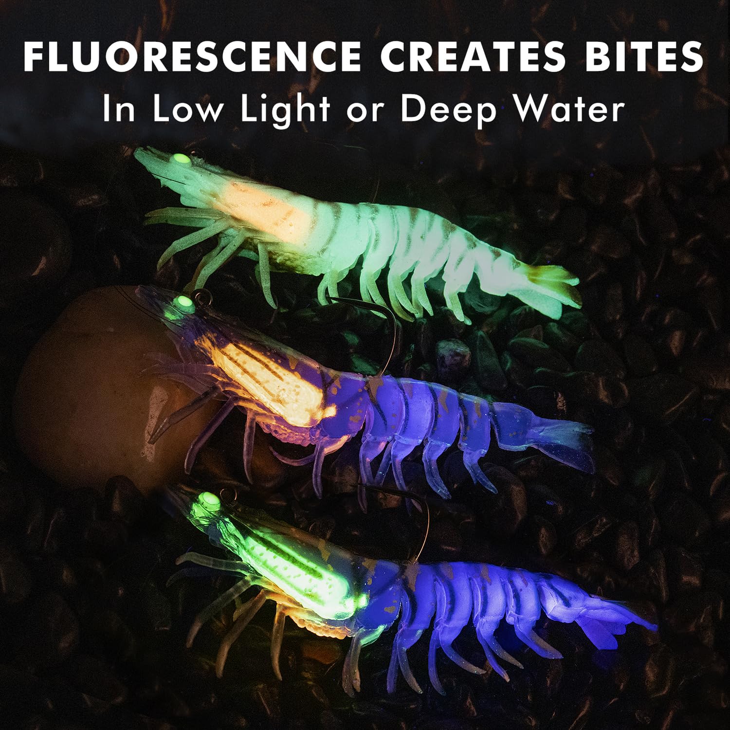 TRUSCEND Pre-Rigged Fishing Jigs, 1:50 Super Durable TPE Bass Fishing Lures, Well-Made Lifelike Soft Shrimp Swimbait, Weedless MarshSwamp Fishing Lure for Trout Crappie Walleye, Keep Separately!