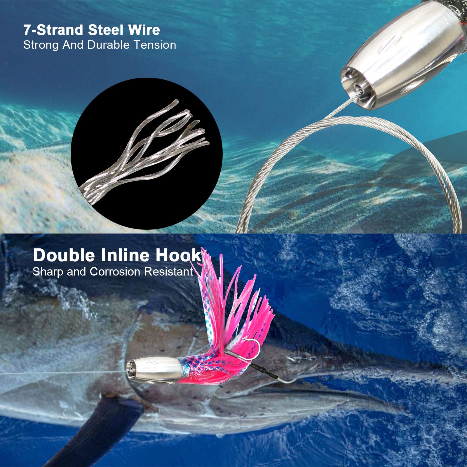 VIKETECH 6Pcs 12’’ 15oz Stainless Deep Sea Fishing Trolling Lure for Marlin Tuna Mahi Mahi Wahoo Sailfish Dolphin Saltwater Offshore Big Game Trolling Lures Included Mesh Bag
