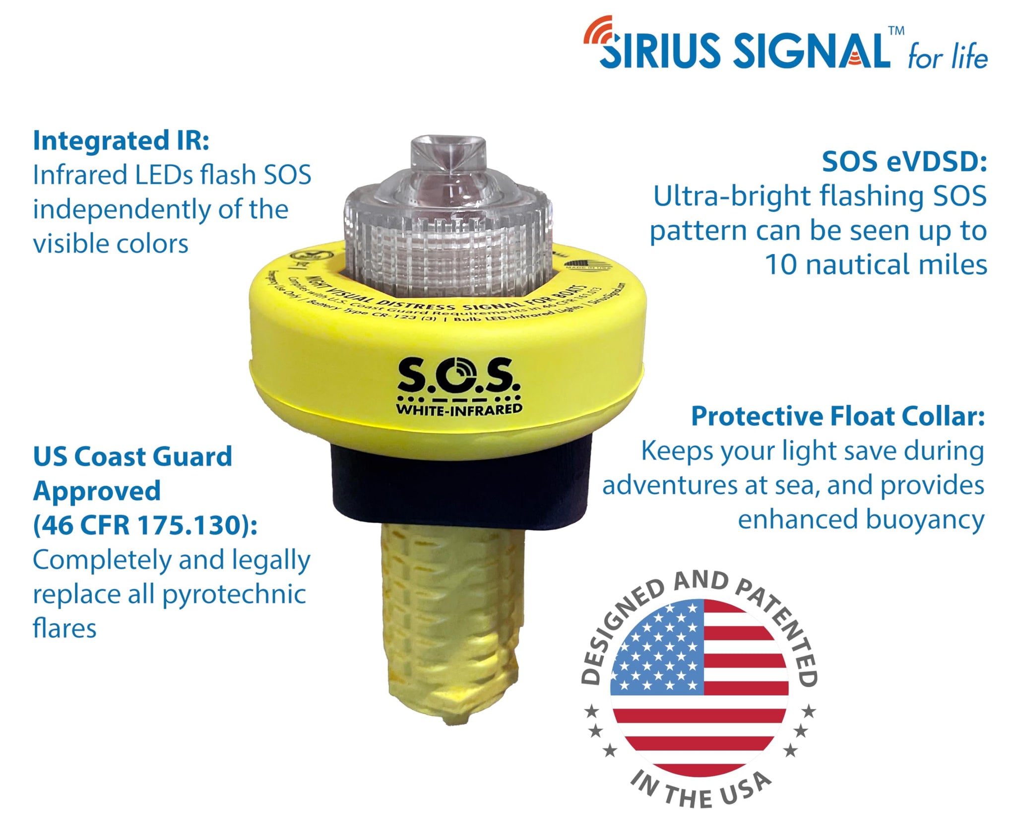 Sirius Signal C-1004 SOS LED Distress Signal - White & Infrared, USCG Approved, Includes Display Mount, Storage Mount, Daytime Flag & Whistle
