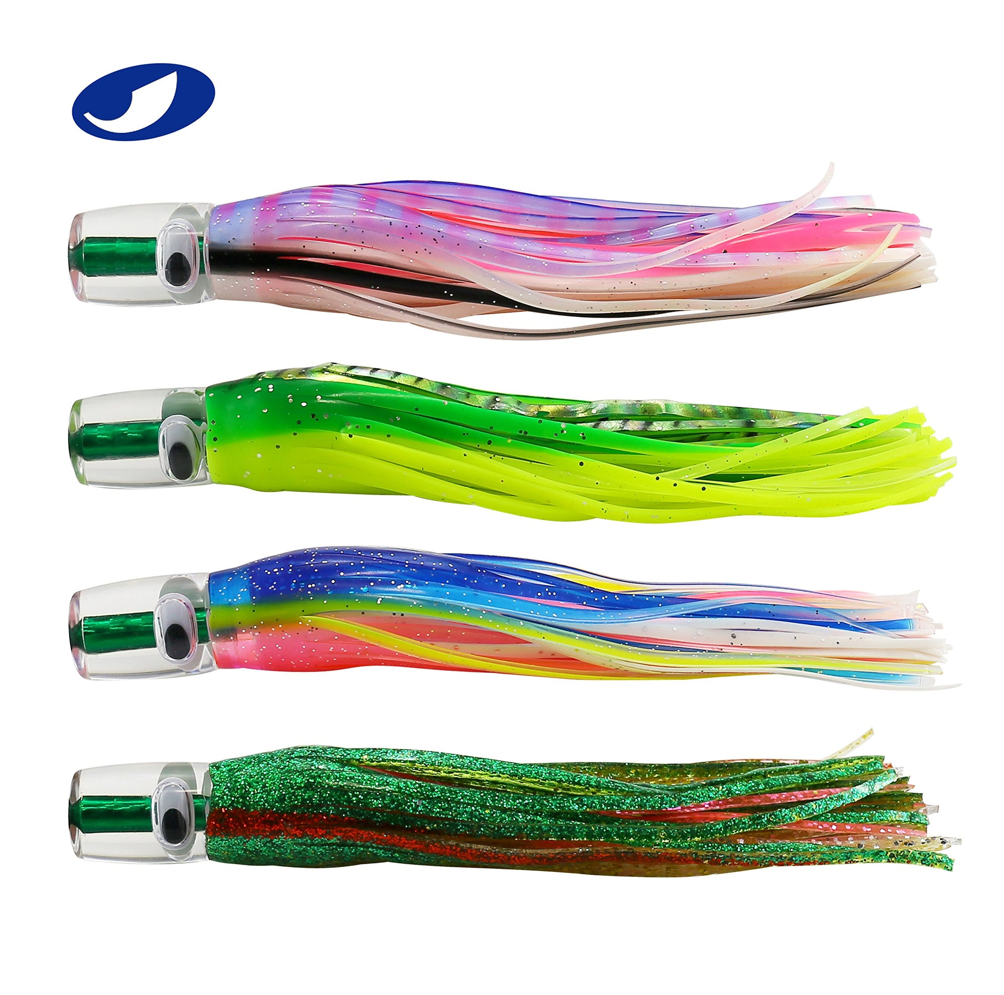 OCEAN CAT Set of 10 Pcs Offshore Big Game Trolling Lure for Marlin Tuna Mahi Dolphin Durado Wahoo Trolling Lures Free Mesh Bag (Mixed - Crystal Head - 10pcs)