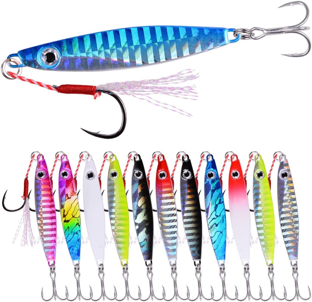 Assorted colorful sportfishing gear lures with hooks on a white background

